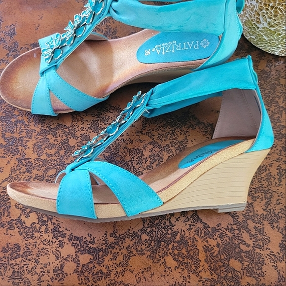 PATRIZIA HARLEQUIN WEDGE SANDAL Turquise Size 36/ 5.5-6 - Picture 2 of 6
